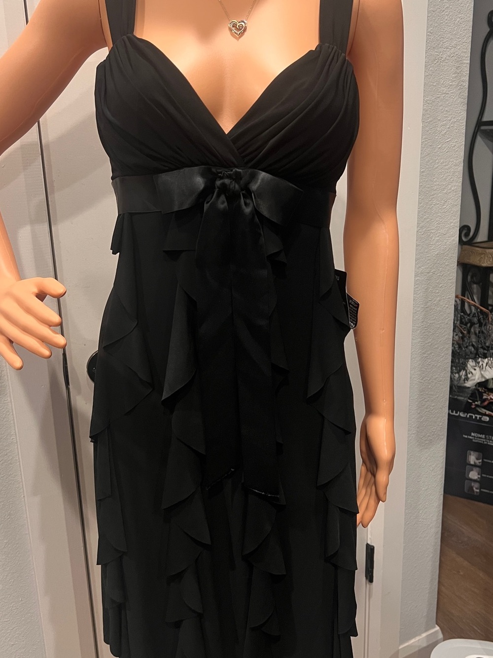 Macy's Black Strapless Ruffle Dress with Satin Bow